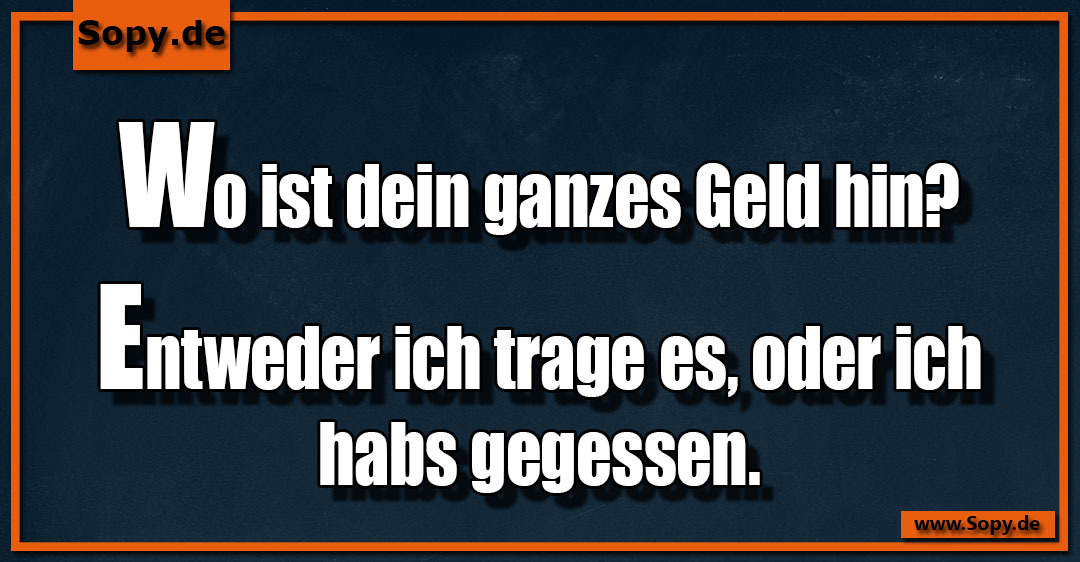 Lustiges Spruchbild zu Dein ganzes Geld: Dein ganzes Geld: . Wo ist dein ganzes Geld hin? Entweder ich trage es, oder ich habs