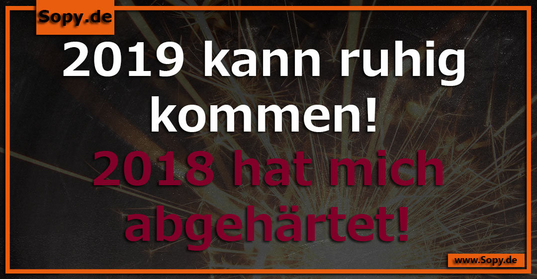 Lustiges Spruchbild zu 2019 kann kommen: 2019 kann kommen: 2019 kann ruhig kommen! 2018 hat mich abgehärtet!﻿