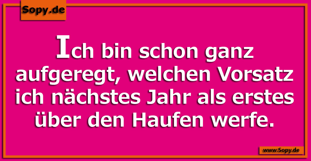 Lustiges Spruchbild zu Aufgeregt Vorsatz als erstes: Aufgeregt Vorsatz als erstes: Ich bin schon ganz aufgeregt, welchen Vorsatz ich nächstes Jahr als erstes über den Haufen werfe.