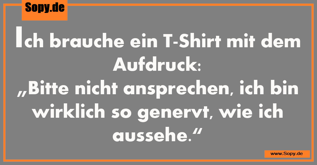 Lustiges Spruchbild zu Bitte nicht ansprechen: Bitte nicht ansprechen: Ich brauche ein T-Shirt mit dem Aufdruck: „Bitte nicht ansprechen, ich bin wirklich so genervt, wie ich…
