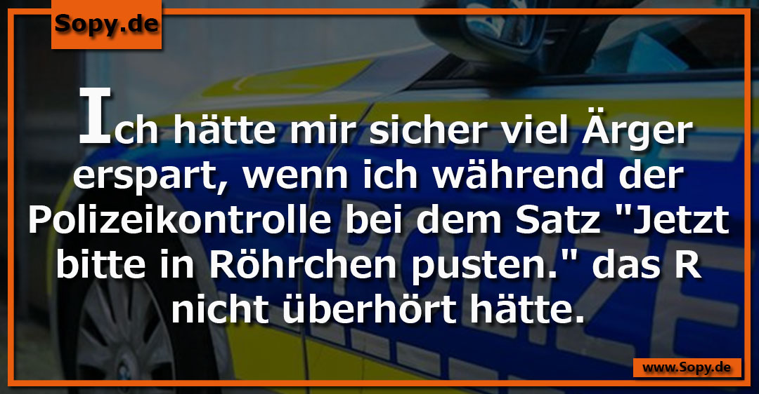Lustiges Spruchbild zu In Röhrchen pusten: In Röhrchen pusten: Ich hätte mir sicher viel Ärger erspart, wenn ich während der Polizeikontrolle bei dem Satz "Jetzt bitte in…