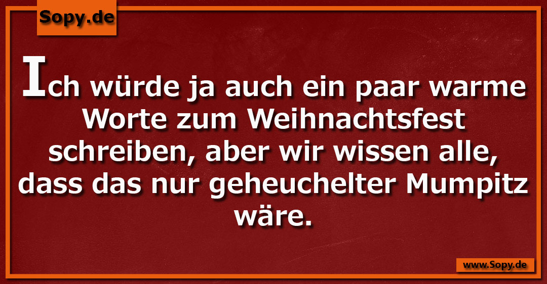 Lustiges Spruchbild zu Worte zum Weihnachtsfest: Worte zum Weihnachtsfest: Ich würde ja auch ein paar warme Worte zum Weihnachtsfest schreiben, aber wir wissen alle, dass das nur…