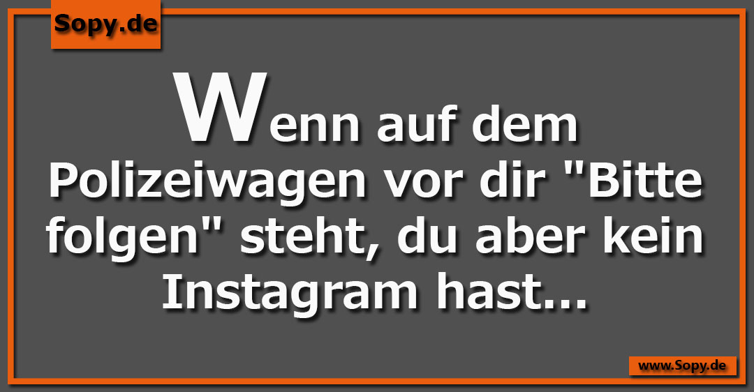 Lustiges Spruchbild zu Bitte folgen: Bitte folgen: Wenn auf dem Polizeiwagen vor dir "Bitte folgen" steht, du aber kein Instagram hast...