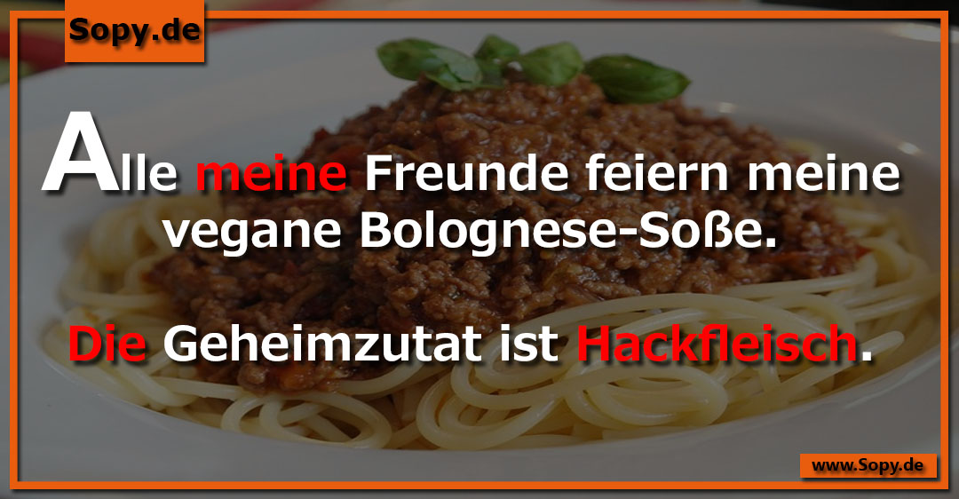 Bologneseteller mit versteckter Hackfleischsauce symbolisiert humorvollen Kochschwindel