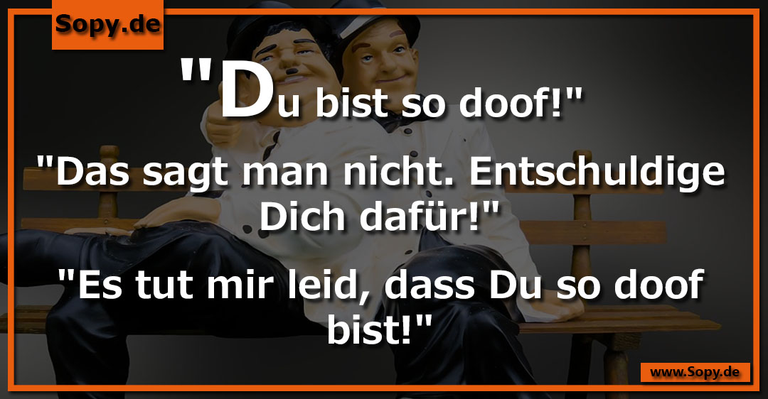 Lustiges Spruchbild zu Entschuldige Dich: Entschuldige Dich: "Du bist so doof!" - "Das sagt man nicht. Entschuldige Dich dafür!" - "Es tut mir leid, dass Du so doof bist!"