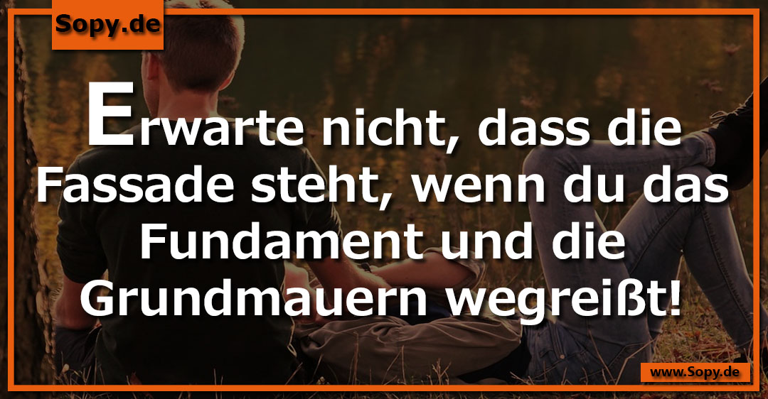 Lustiges Spruchbild zu Erwarte nicht: Erwarte nicht: Erwarte nicht, dass die Fassade steht, wenn du das Fundament und die Grundmauern wegreißt!