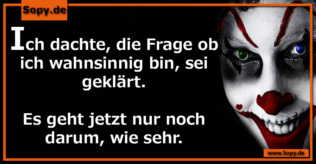 Lustiges Spruchbild zu Ob ich wahnsinnig bin: Ob ich wahnsinnig bin: Ich dachte, die Frage ob ich wahnsinnig bin, sei geklärt. Es geht jetzt nur noch darum, wie sehr.