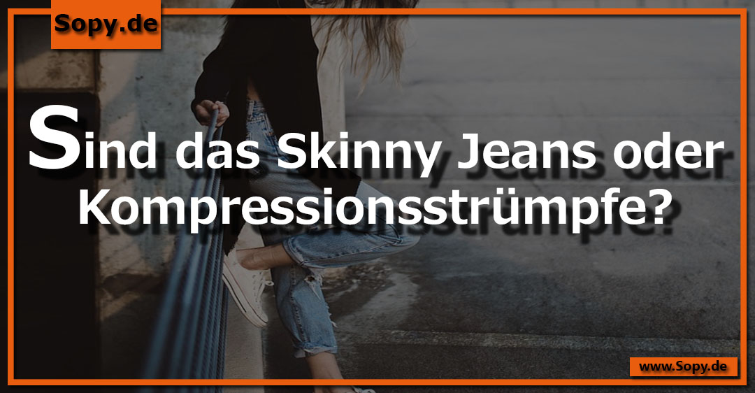 Enge Jeans an Beinen symbolisiert cleveren Modewitz über Kompressionswirkung