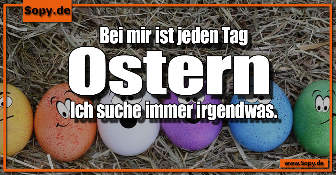Lustiges Spruchbild zu Ostern: Ostern: Bei mir ist jeden Tag Ostern. Ich suche immer irgendwas.