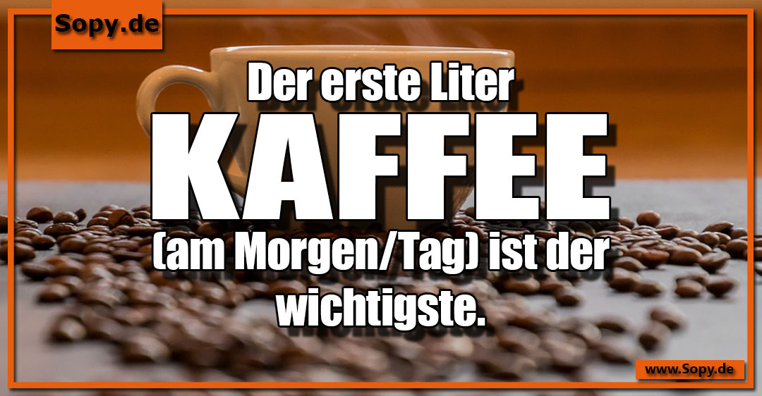 Lustiges Spruchbild zu Liter Kaffee: Liter Kaffee: Der erste Liter Kaffee (am Morgen/Tag) ist der wichtigste.