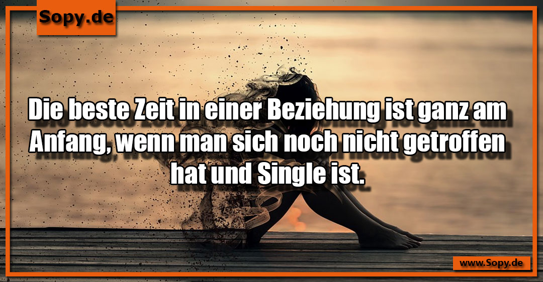 Lustiges Spruchbild zu In einer Beziehung: In einer Beziehung: Die beste Zeit in einer Beziehung ist ganz am Anfang, wenn man sich noch nicht getroffen hat und Single ist.