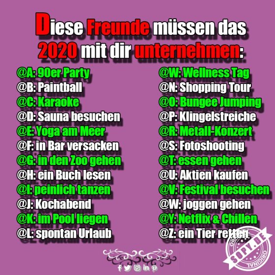 Freundeskreis-Bucketlist mit 26 Ideen für 2020