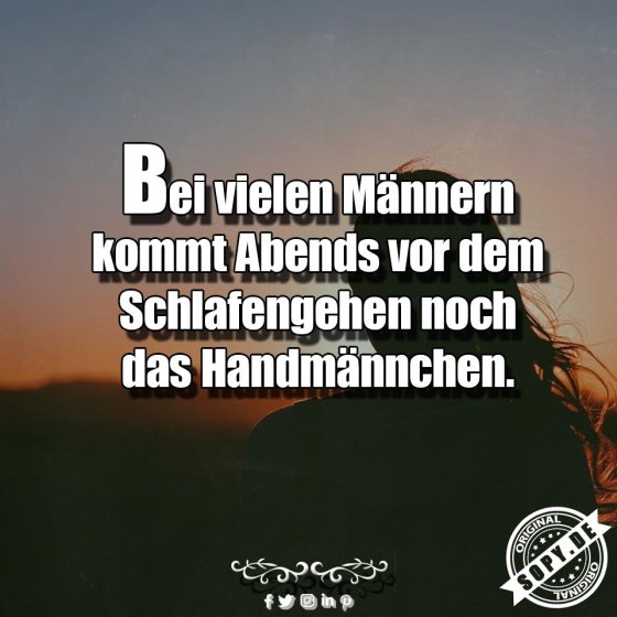 Männerklischee frech: Handmännchen vor dem Schlafengehen
