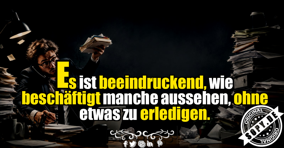 Chaotisches Buero mit beschaeftigt wirkendem Mitarbeiter voller Hektik