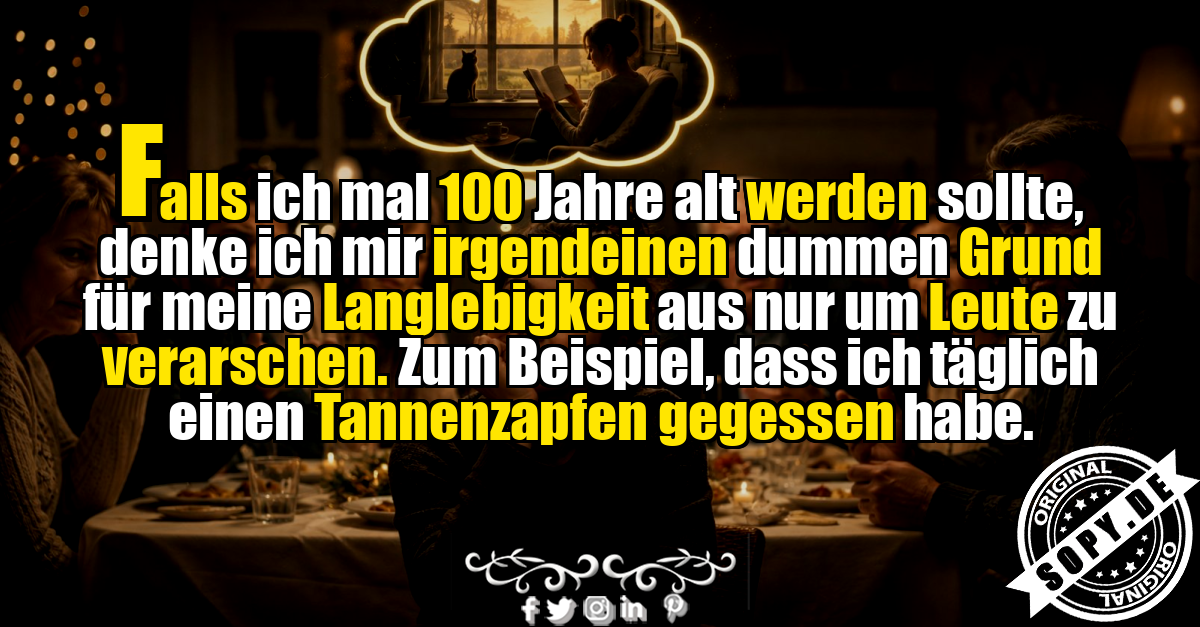 Hundertjährige Person scherzt über Tannenzapfen als Lebensgeheimnis