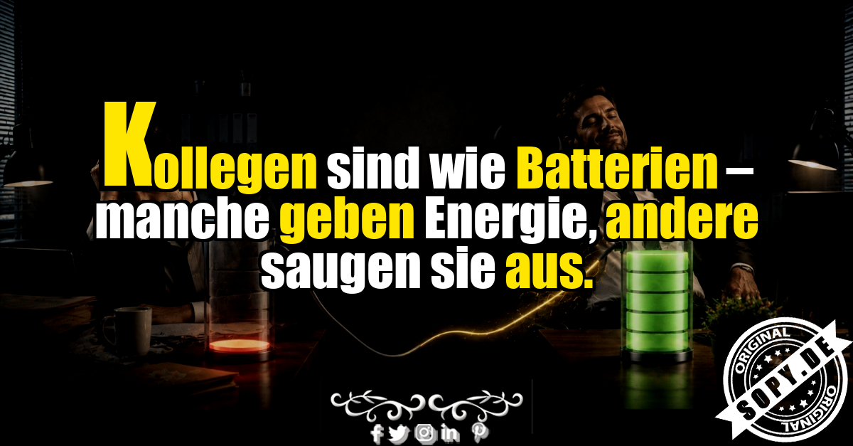 Zwei Kollegen mit leeren und vollen Batterien im Büro