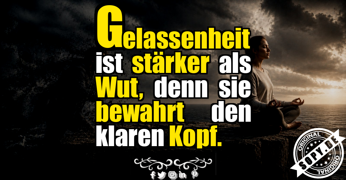 Meditierende Frau zeigt Gelassenheit trotz tobender Wut im Hintergrund