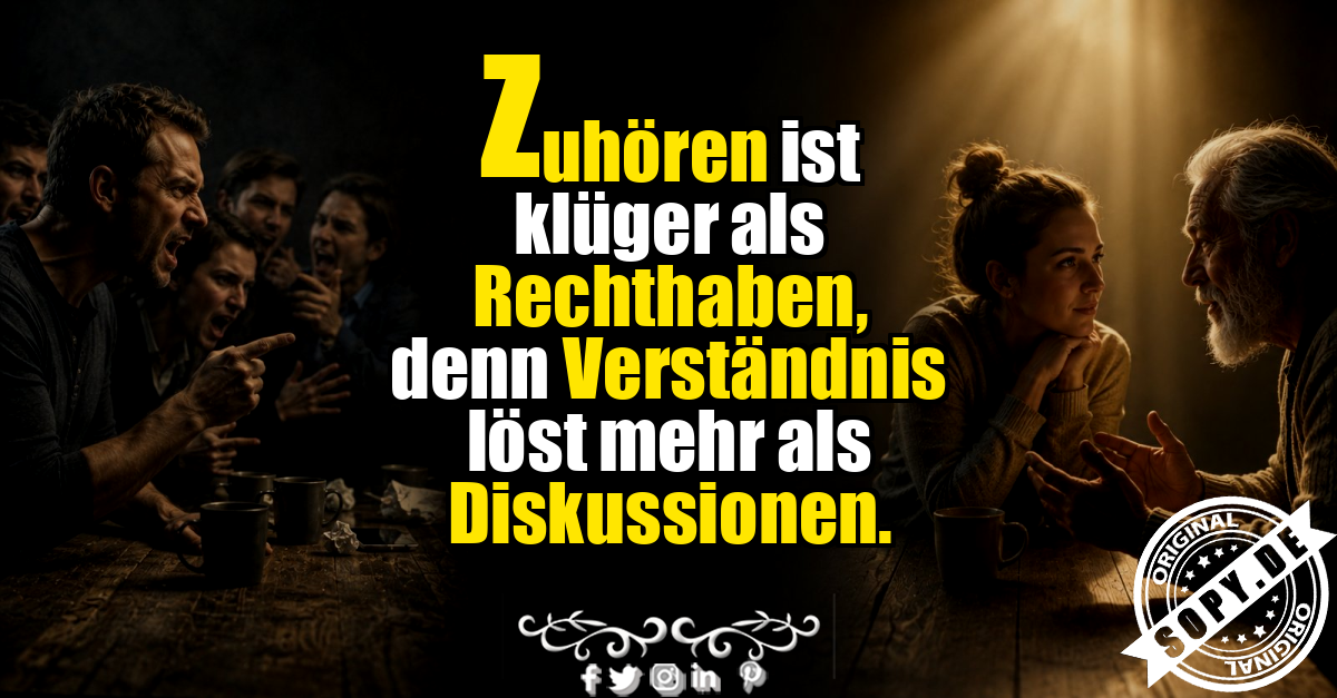 Aufmerksames Zuhören beruhigt hitzige Diskussion zwischen Menschen am Tisch